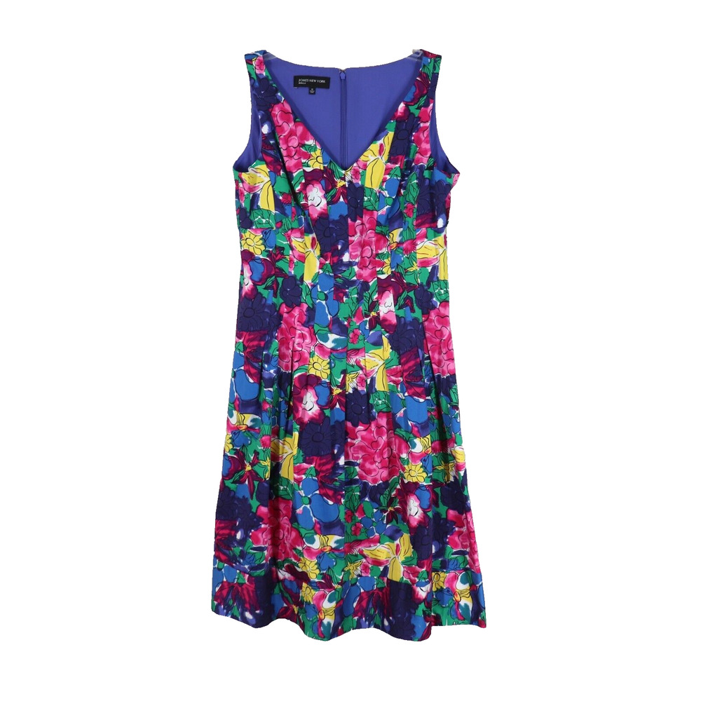 Jones New York Dress 10 Floral Sleeveless Lined Dress Rear Zip Fit Flair
